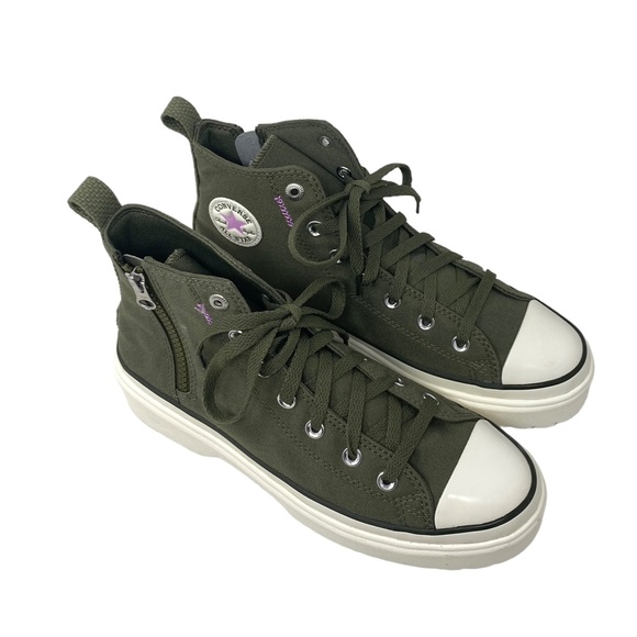 Converse Chuck Taylor Lugged Lift Kids Women's High Sneaker Khaki Canvas A04798C - Picture 3 of 8